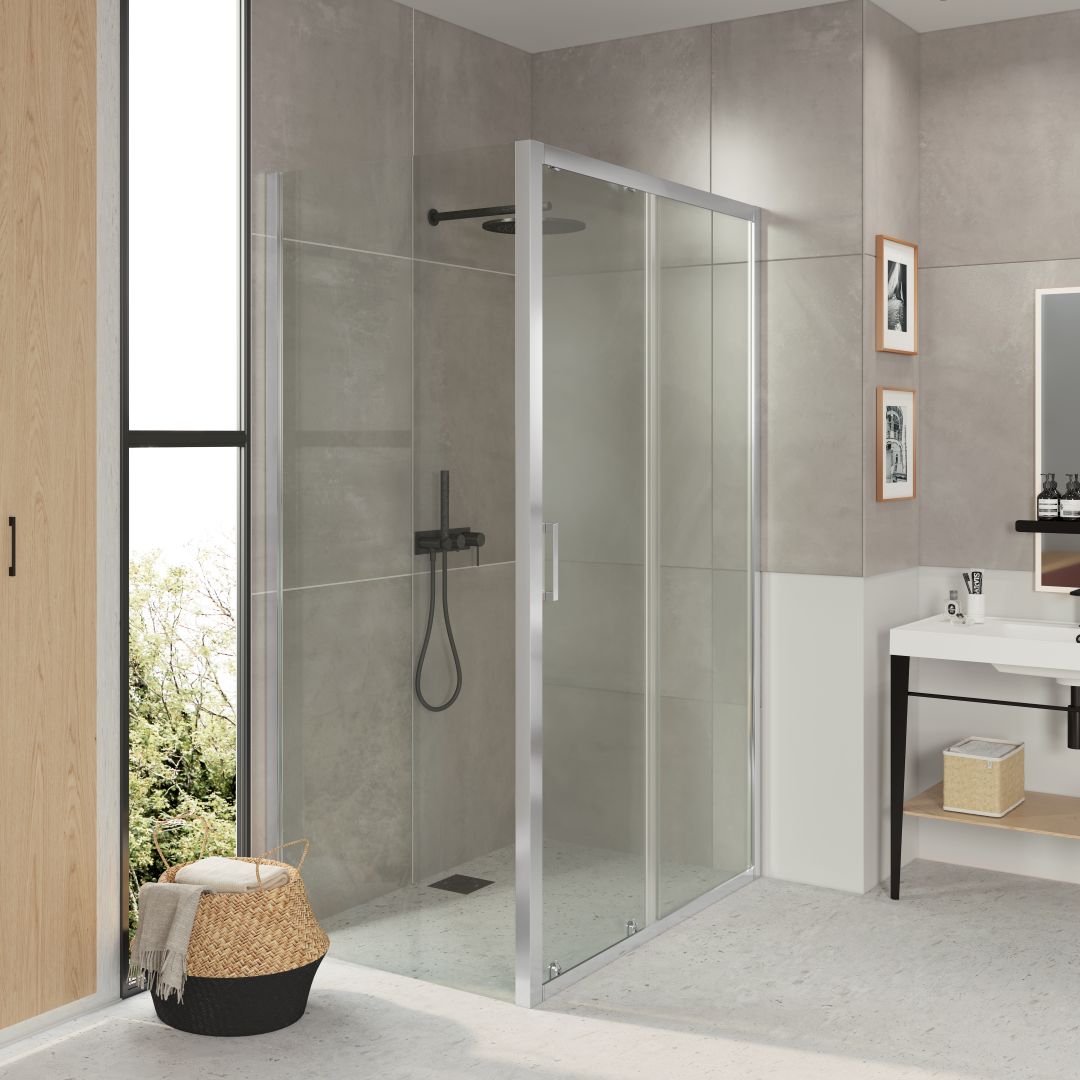 Mampara Essential Esquina Puerta corredera+pared fija