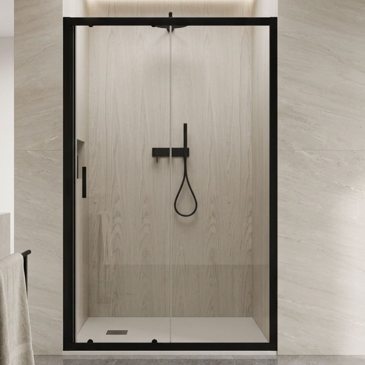 Mampara Essential Frontal+puerta corredera Negra