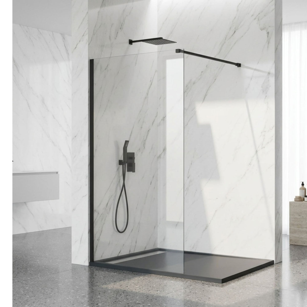 Mampara de Ducha Fija Walk-In Negra Cristal 8 mm